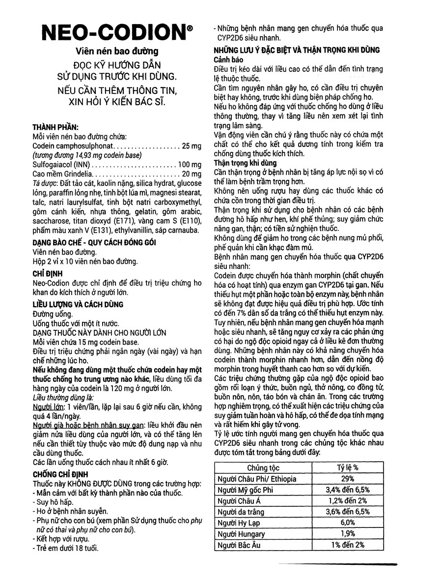 Neo-Codion trị ho khan, ho do kích ứng (2 vỉ x 10 viên) - 5